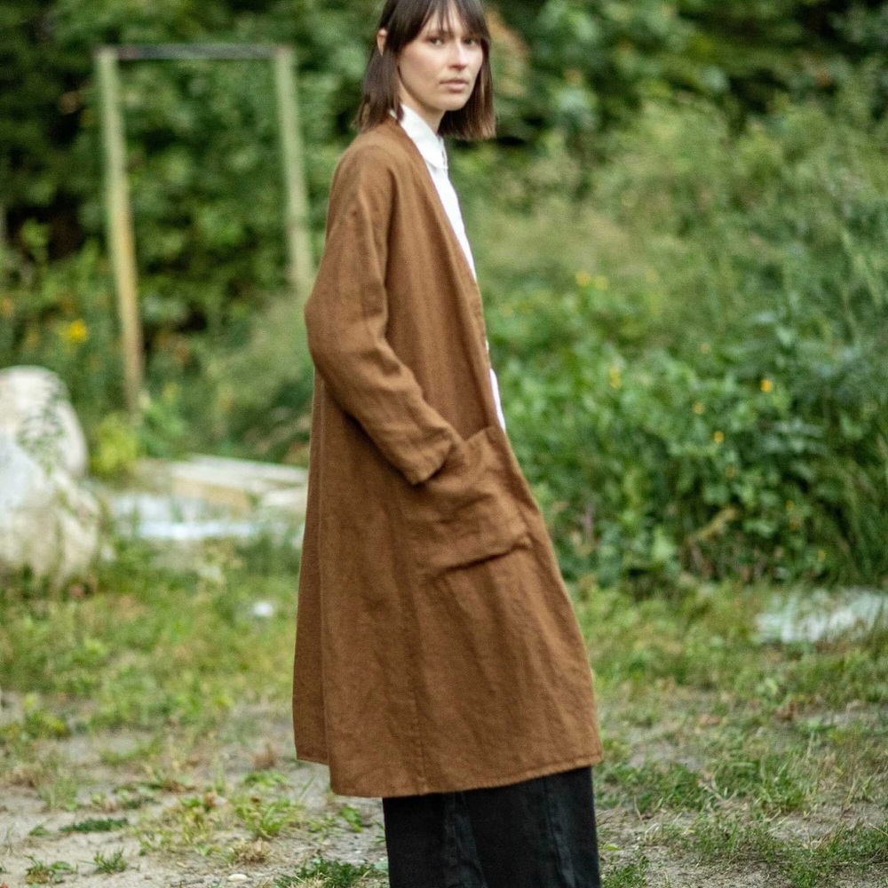 Wilfred Brown Long Open-Front Coat